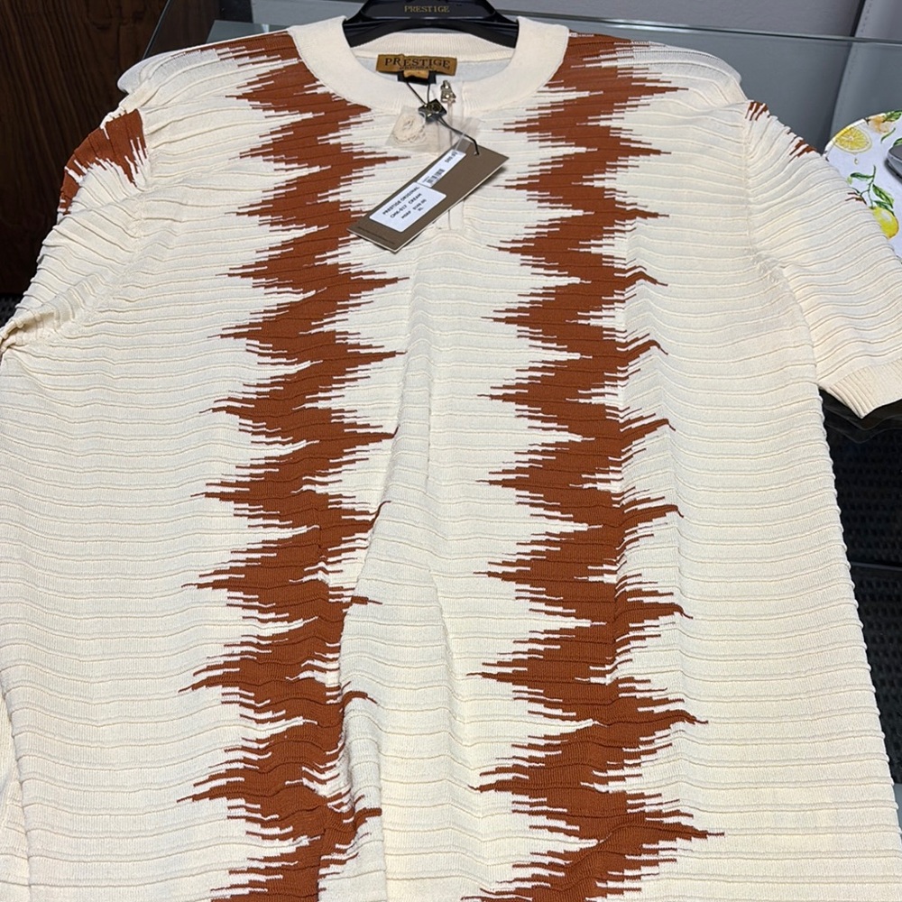 Dries Van Noten Cream and Brown Zigzag Knit Top